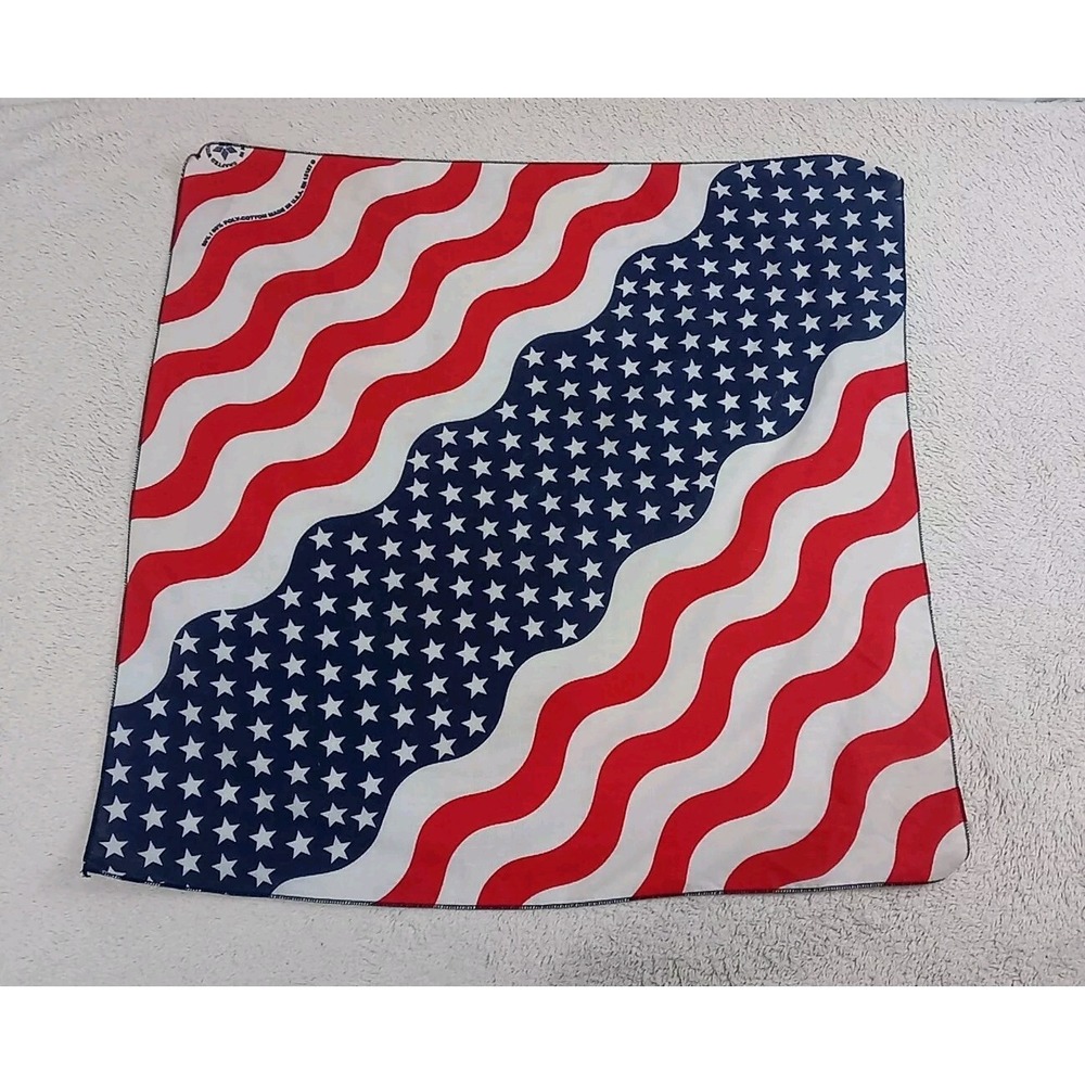 Vintage American Flag Scarf Red White &‎ Blue Bandana Stars & Stripes USA Made